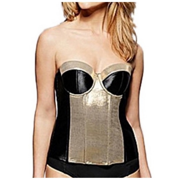 5. Fine Lines 4-Way Convertible Bustier Bra Corset Metallic Gold Black 38E - Picture 1 of 8